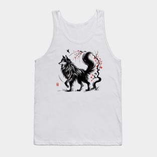 Chinese Style Ink Wolf Tank Top